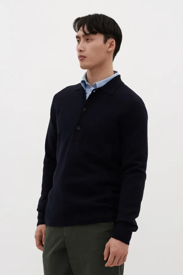Men Norse Projects Knitwear Kian Merino Cotton Milano Polo Dark Navy
