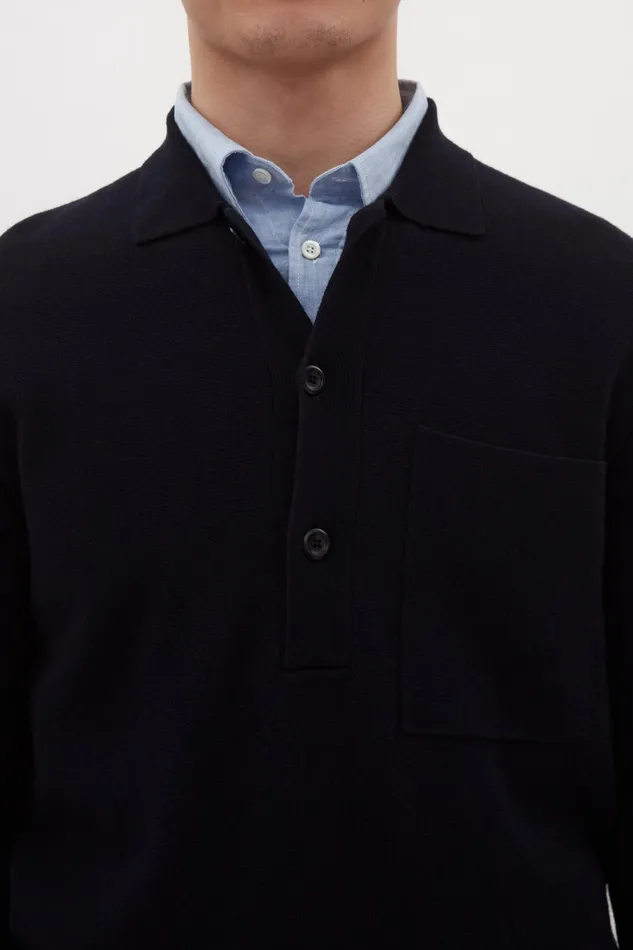 Men Norse Projects Knitwear Kian Merino Cotton Milano Polo Dark Navy