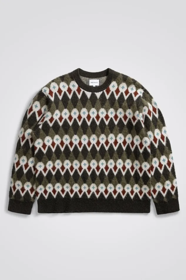 Men Norse Projects Knitwear Rune Merino Fair Isle Jacquard Sweater Ivy Green
