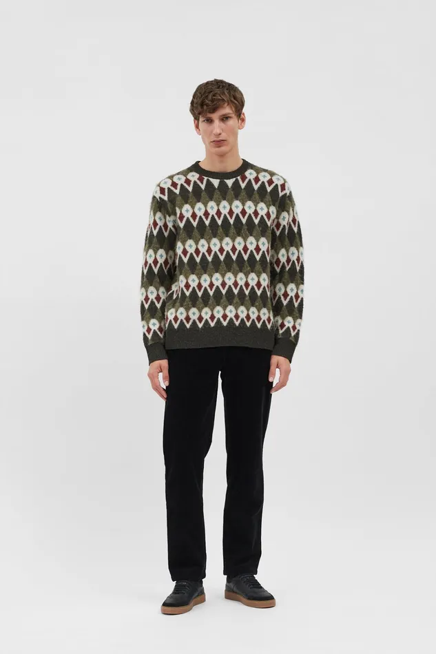 Men Norse Projects Knitwear Rune Merino Fair Isle Jacquard Sweater Ivy Green
