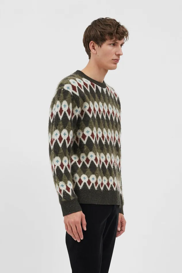 Men Norse Projects Knitwear Rune Merino Fair Isle Jacquard Sweater Ivy Green