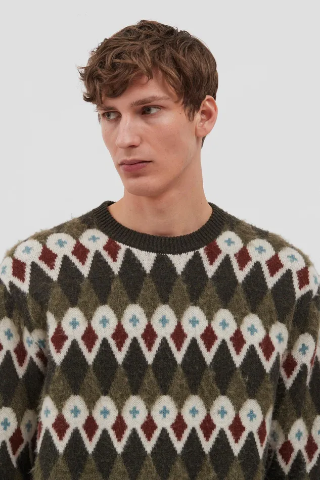 Men Norse Projects Knitwear Rune Merino Fair Isle Jacquard Sweater Ivy Green