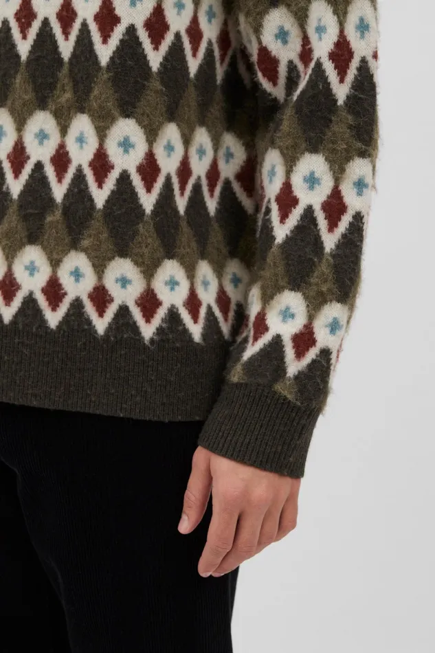 Men Norse Projects Knitwear Rune Merino Fair Isle Jacquard Sweater Ivy Green
