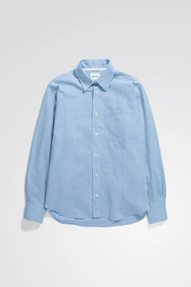 Men Norse Projects Shirting Algot Relaxed Cotton Linen Shirt Pale Blue