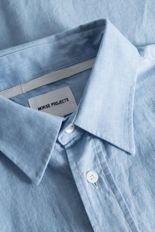 Men Norse Projects Shirting Algot Relaxed Cotton Linen Shirt Pale Blue