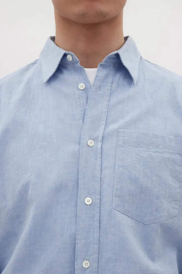 Men Norse Projects Shirting Algot Relaxed Cotton Linen Shirt Pale Blue
