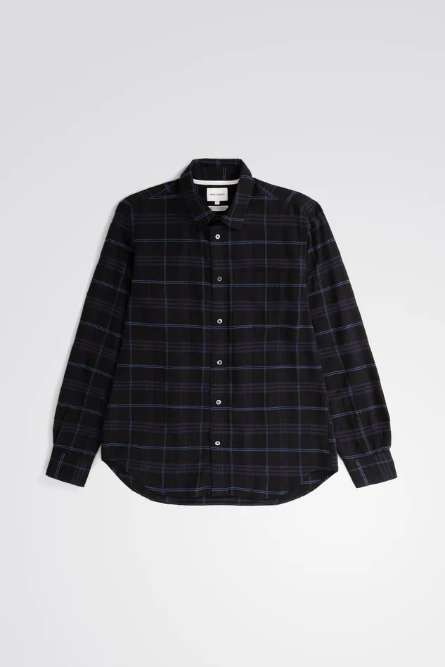 Men Norse Projects Shirting Algot Relaxed Textured Check Shirt Dark Navy