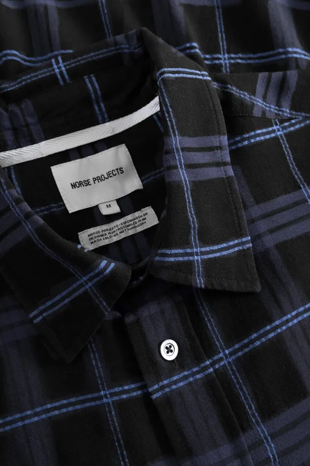 Men Norse Projects Shirting Algot Relaxed Textured Check Shirt Dark Navy