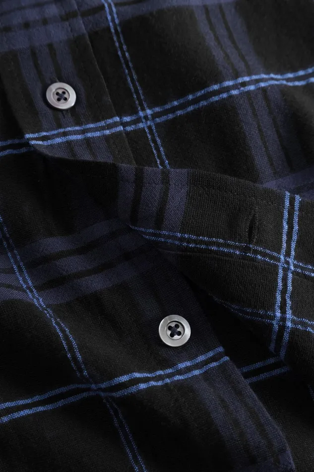 Men Norse Projects Shirting Algot Relaxed Textured Check Shirt Dark Navy