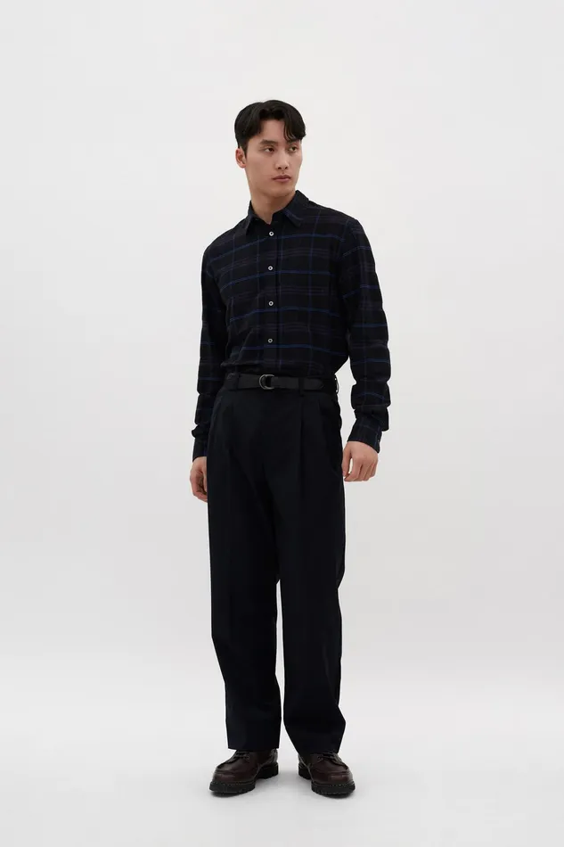 Men Norse Projects Shirting Algot Relaxed Textured Check Shirt Dark Navy