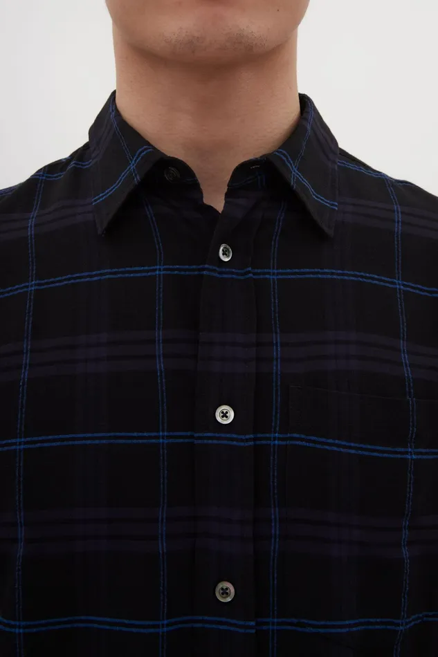 Men Norse Projects Shirting Algot Relaxed Textured Check Shirt Dark Navy