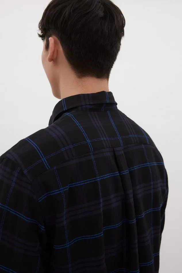 Men Norse Projects Shirting Algot Relaxed Textured Check Shirt Dark Navy