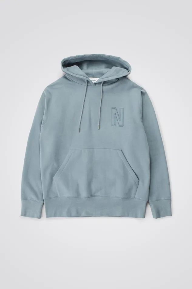 Men Norse Projects Sweatshirts Arne Relaxed Fleece N Logo Hoodie Dark Ice Blue