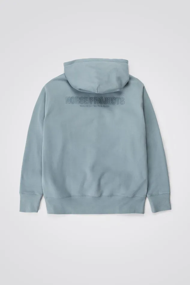 Men Norse Projects Sweatshirts Arne Relaxed Fleece N Logo Hoodie Dark Ice Blue