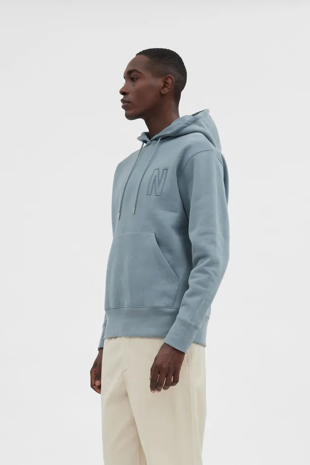 Men Norse Projects Sweatshirts Arne Relaxed Fleece N Logo Hoodie Dark Ice Blue
