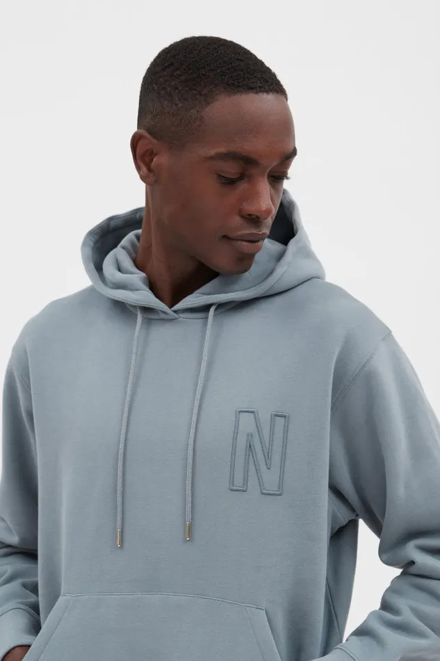 Men Norse Projects Sweatshirts Arne Relaxed Fleece N Logo Hoodie Dark Ice Blue