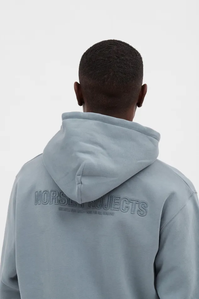 Men Norse Projects Sweatshirts Arne Relaxed Fleece N Logo Hoodie Dark Ice Blue