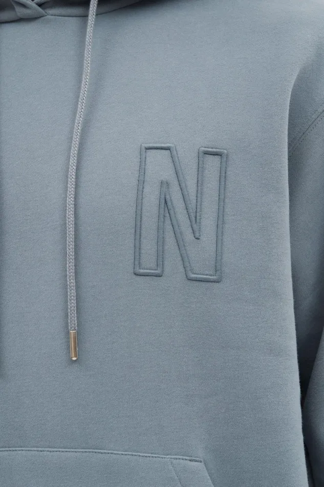Men Norse Projects Sweatshirts Arne Relaxed Fleece N Logo Hoodie Dark Ice Blue