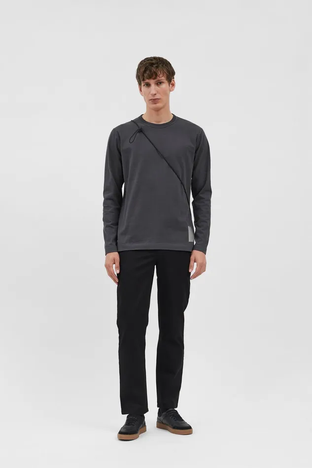 Men Norse Projects TShirts Holger Tab Series Reflective LS Battleship Grey