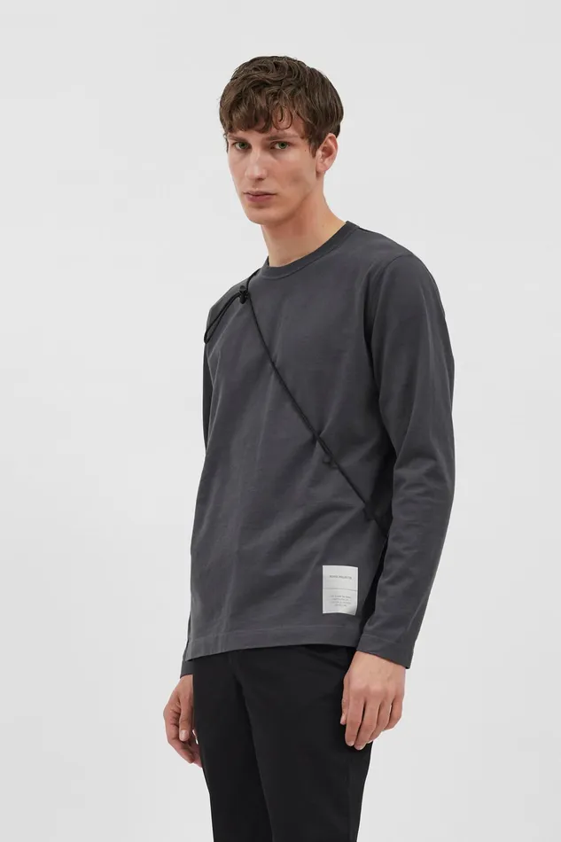 Men Norse Projects TShirts Holger Tab Series Reflective LS Battleship Grey