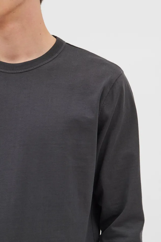 Men Norse Projects TShirts Holger Tab Series Reflective LS Battleship Grey