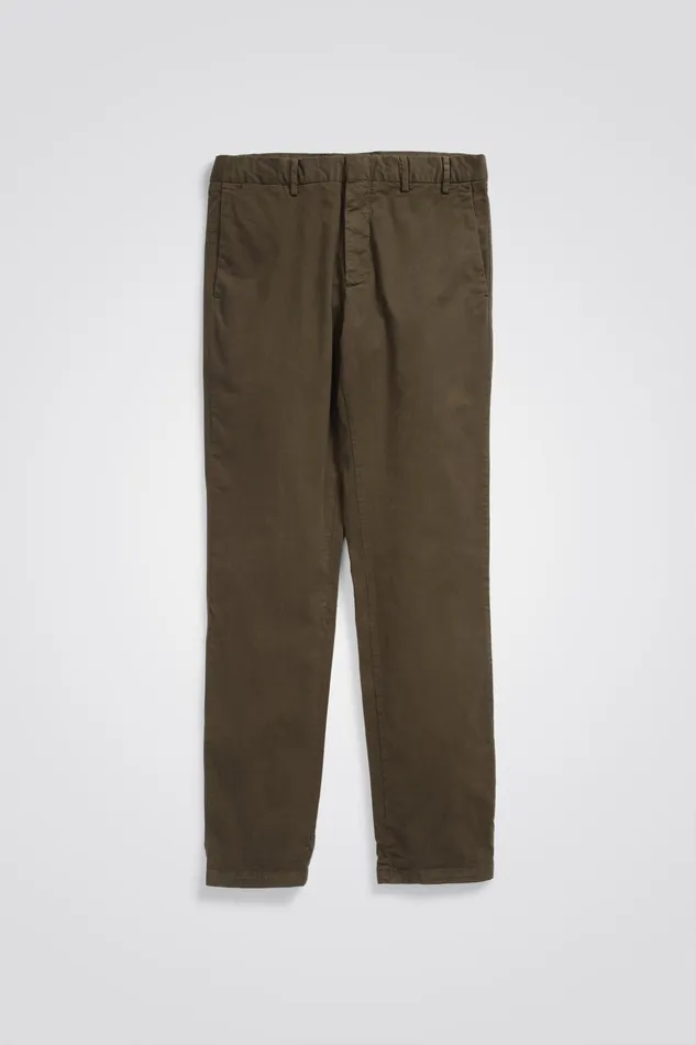 Men Norse Projects Trousers Aros Slim Italian Brushed Twill Chino Beech Green