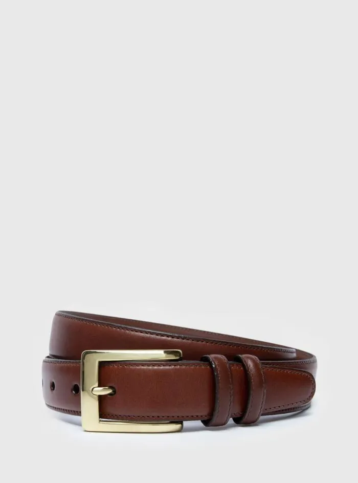 Men Paul Stuart Belts Kipskin Leather Dress Belt Cognac