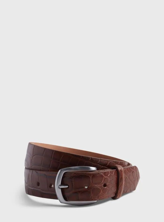 Men Paul Stuart Belts Matte Alligator Belt Tan