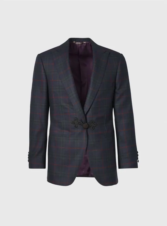 Men Paul Stuart Blazers and Jackets Cashmere Plaid Dinner Jacket Bottle Green