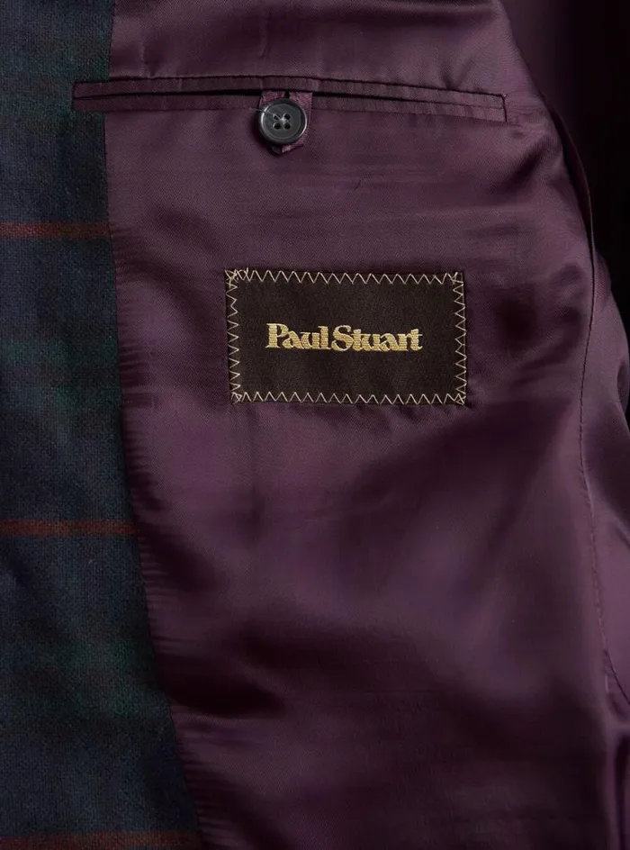 Men Paul Stuart Blazers and Jackets Cashmere Plaid Dinner Jacket Bottle Green