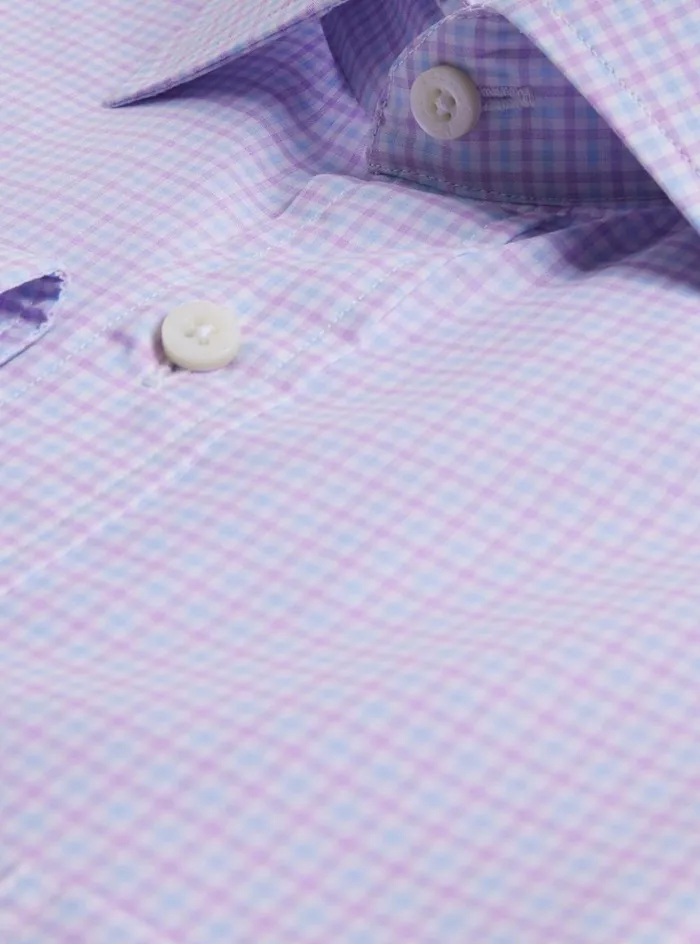 Men Paul Stuart Dress Shirts Small Check Cotton Dress Shirt Pink