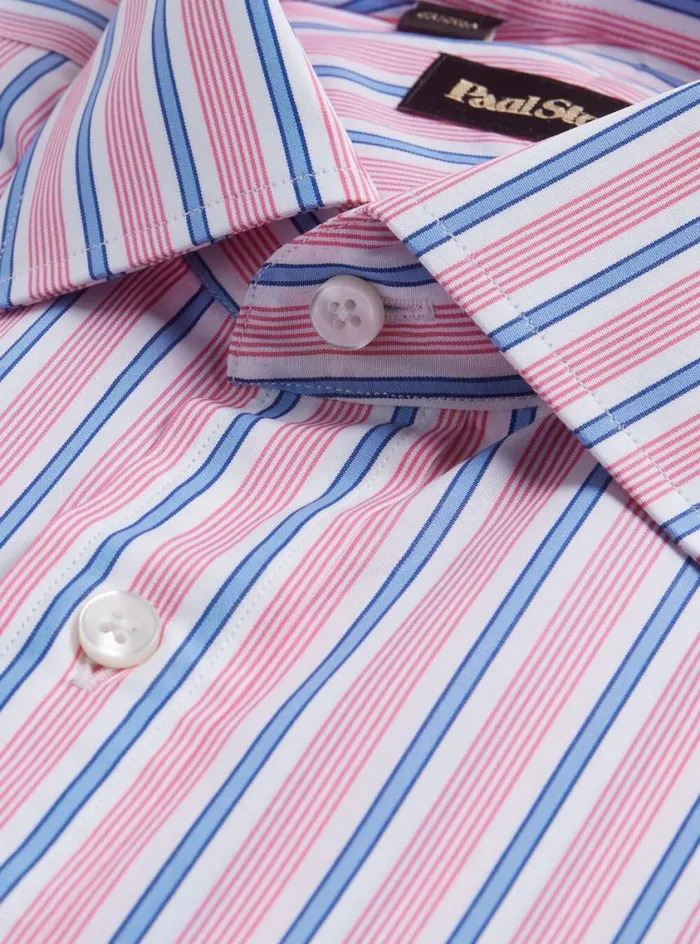 Men Paul Stuart Dress Shirts Variegated Stripe Cotton Dress Shirt Pink