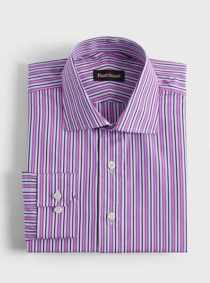 Men Paul Stuart Dress Shirts Variegated Stripe Slim Fit Dress Shirt Dark Pink Men Paul Stuart Dress Shirts Variegated Stripe Slim Fit Dress Shirt Dark Pink