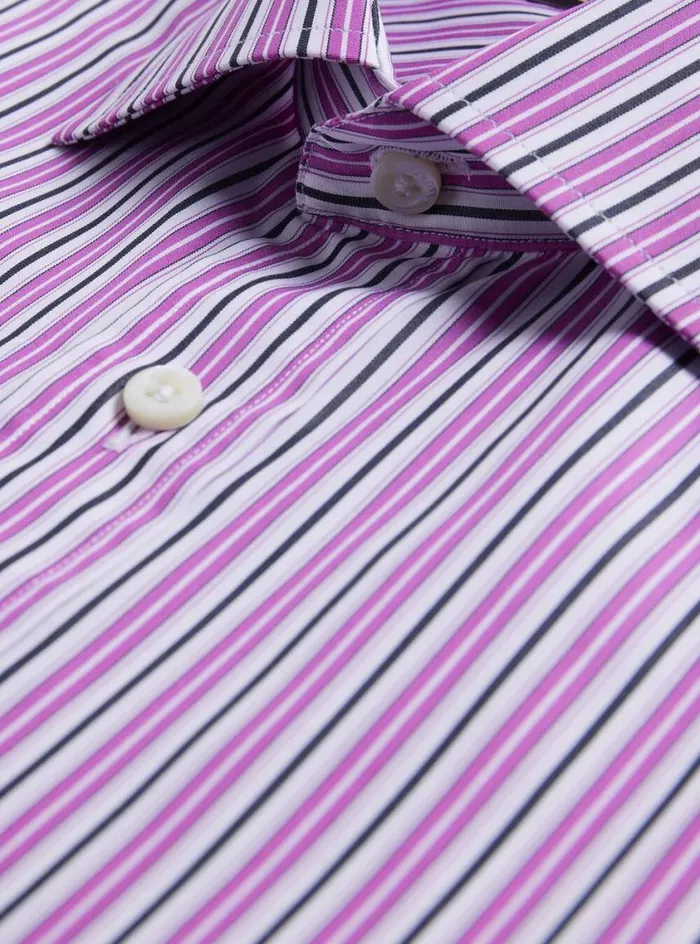 Men Paul Stuart Dress Shirts Variegated Stripe Slim Fit Dress Shirt Dark Pink