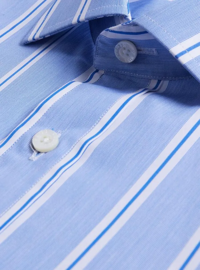 Men Paul Stuart Dress Shirts Wide Stripe Slim Fit Dress Shirt Navy