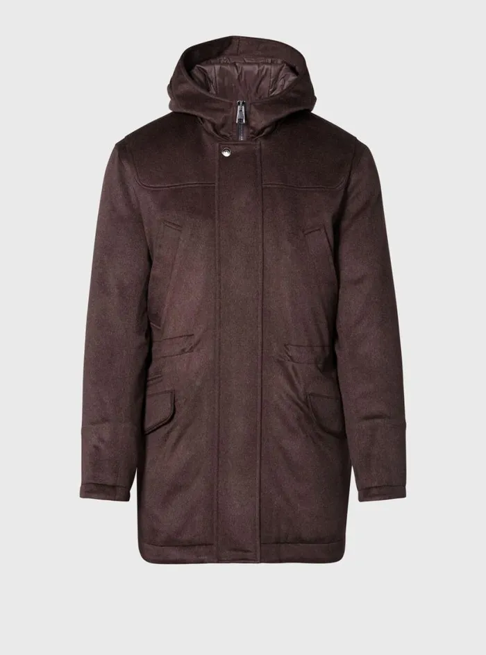 Men Paul Stuart Outerwear Cashmere Parka With Hood Dark Brown