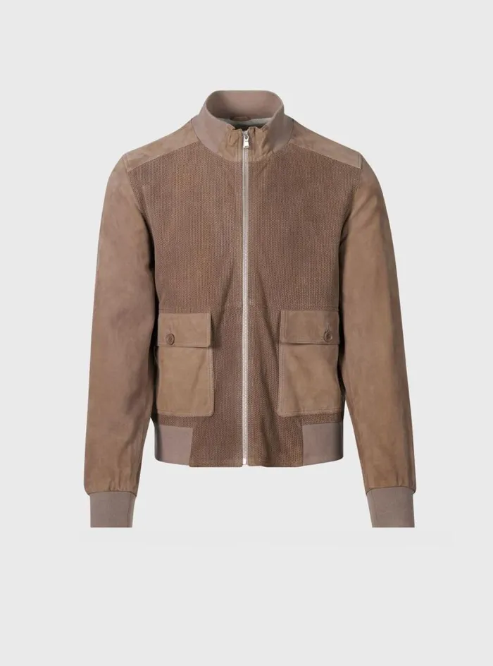Men Paul Stuart Outerwear Herringbone Suede Jacket Tan