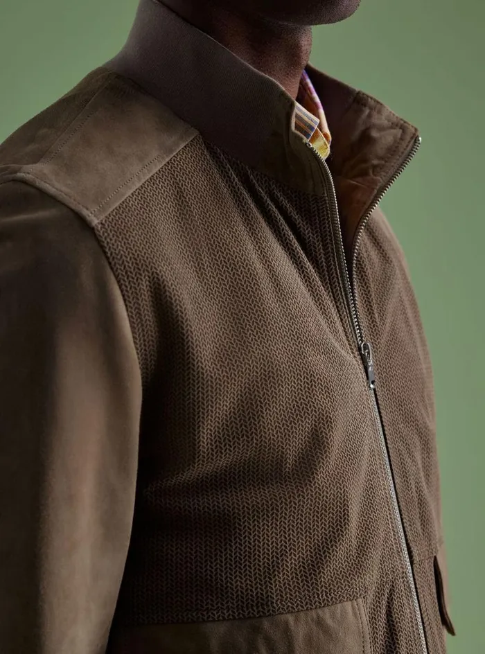 Men Paul Stuart Outerwear Herringbone Suede Jacket Tan