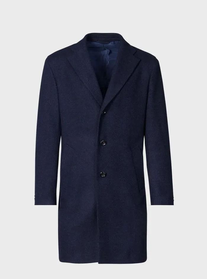 Men Paul Stuart Outerwear Wool Herringbone Coat Navy