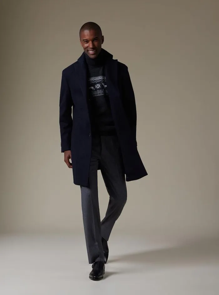 Men Paul Stuart Outerwear Wool Herringbone Coat Navy