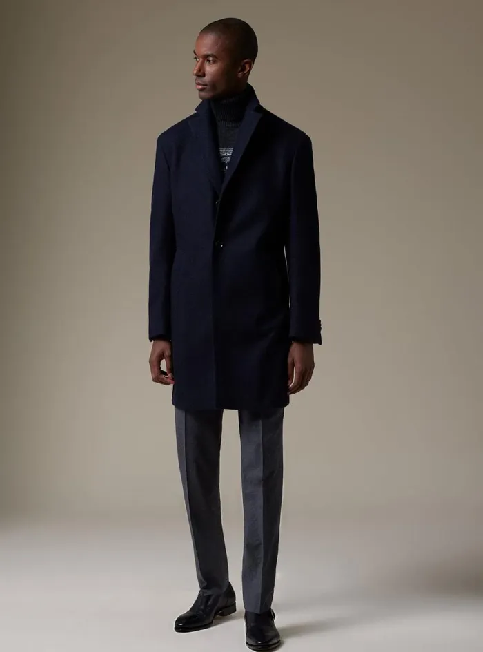 Men Paul Stuart Outerwear Wool Herringbone Coat Navy