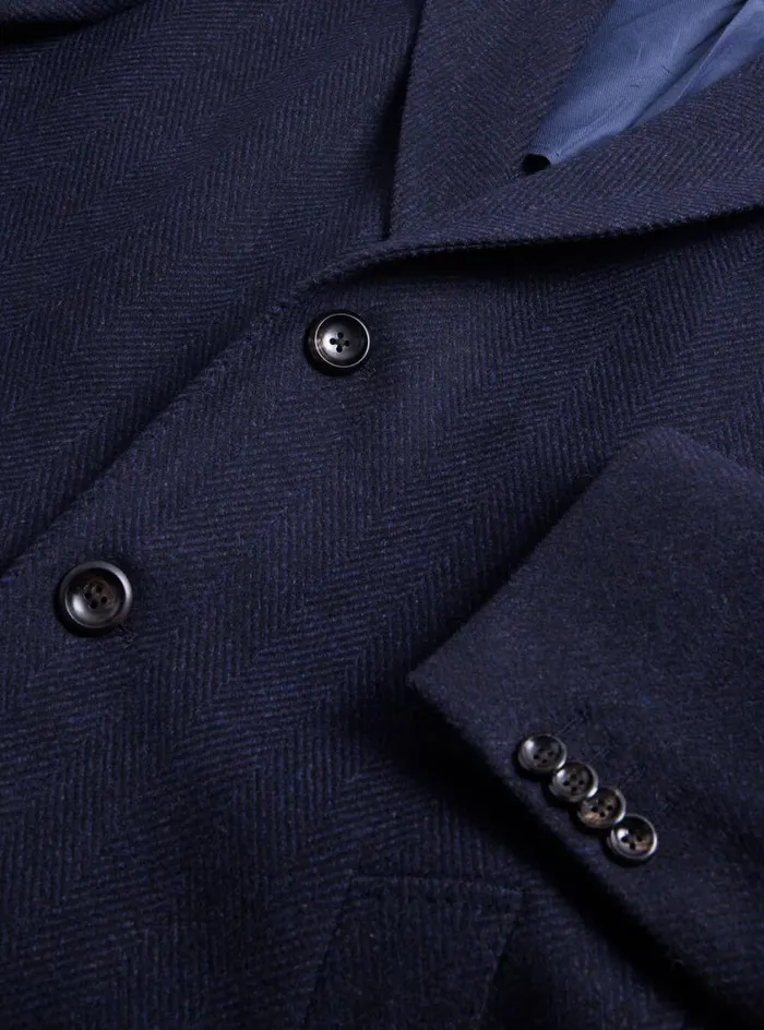 Men Paul Stuart Outerwear Wool Herringbone Coat Navy