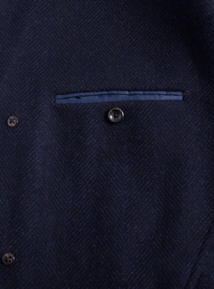 Men Paul Stuart Outerwear Wool Herringbone Coat Navy