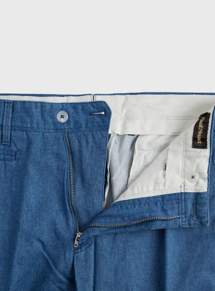 Men Paul Stuart Pants Cotton Plain Front Dress Trouser Blue