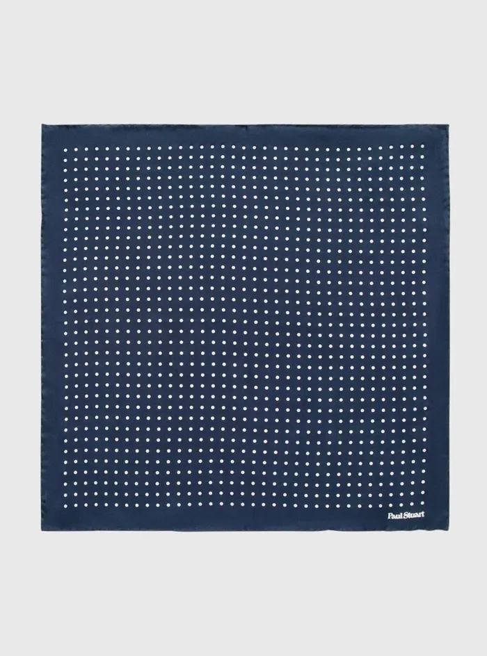 Men Paul Stuart Pocket Squares Printed Silk Dot Pocket Square Navycream