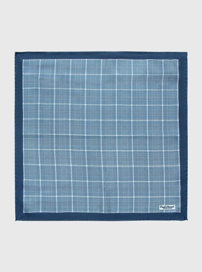 Men Paul Stuart Pocket Squares Silk Glenn Plaid Pocket Square Navy
