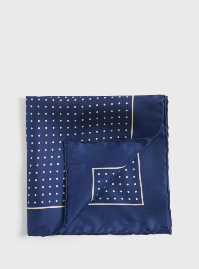 Men Paul Stuart Pocket Squares Silk Twill Dot Print Pocket Square Navycream