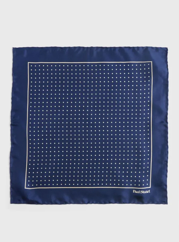 Men Paul Stuart Pocket Squares Silk Twill Dot Print Pocket Square Navycream