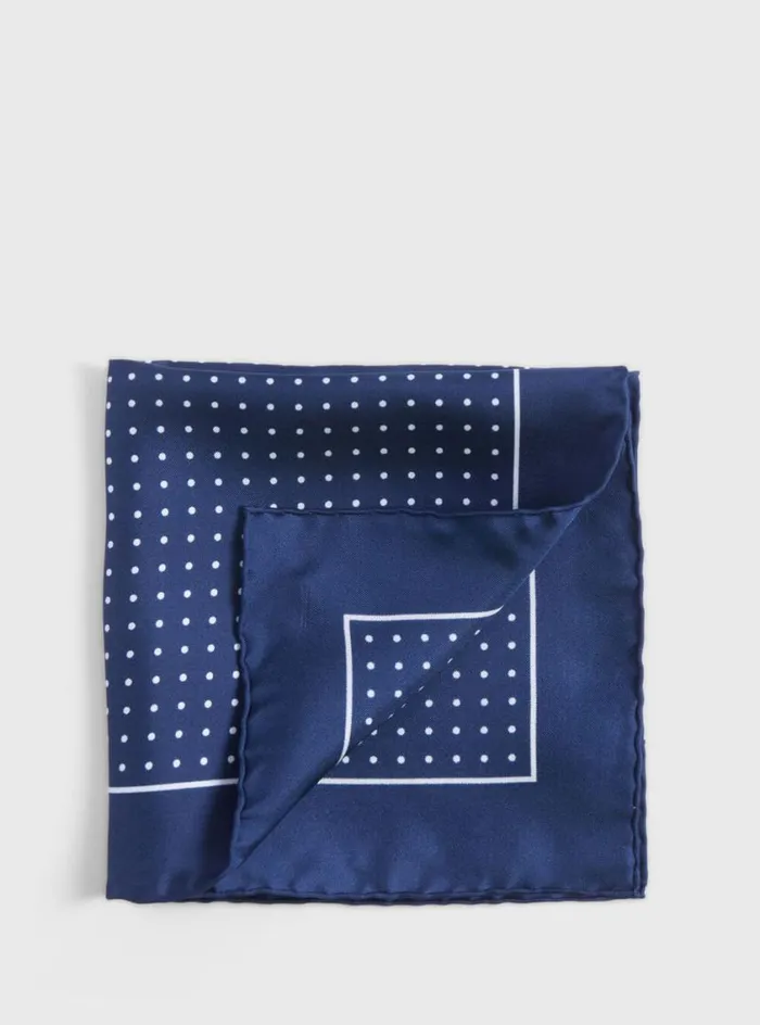 Men Paul Stuart Pocket Squares Silk Twill Dot Print Pocket Square Navywhite
