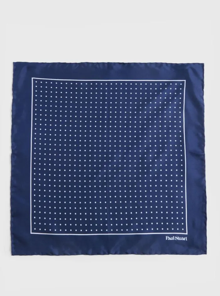 Men Paul Stuart Pocket Squares Silk Twill Dot Print Pocket Square Navywhite